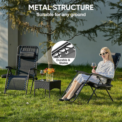 Zero Gravity Set of 2 Folding Lounge Chairs with Cup Holder Trays, Adjustable Pillow, Camping and Poolside Accessory, Outdoor Design, Beach Chair Foldable, Outdoor Lawn Chair