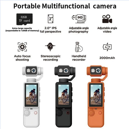 WIXUN-Q8 Handheld Sports Camera, Sports Action Camera, Outdoor Sports Camera, 180 ° Rotatable Lens, 5-Megapixel, 2000Mah Battery Capacity, 2.0-Inch Screen, Equipped with 32GB TF Card, Supports Photography/Recording
