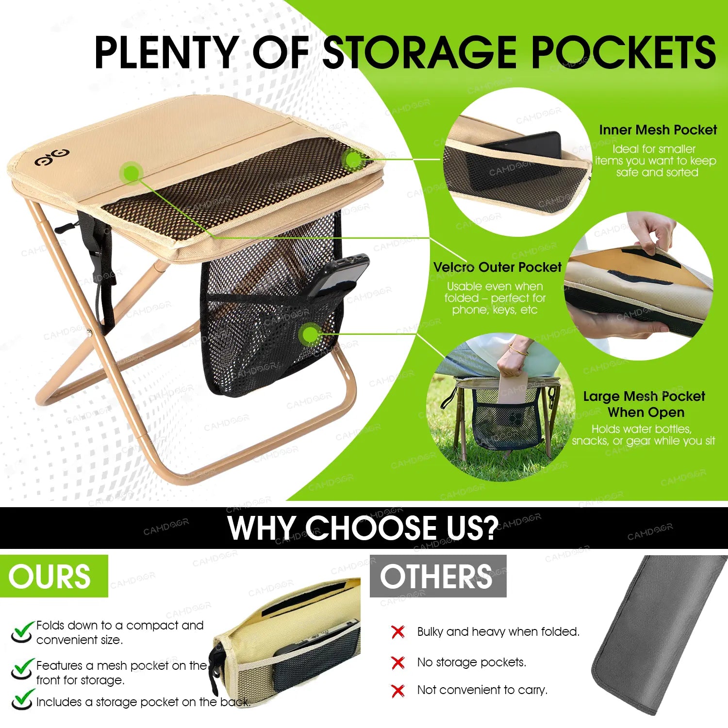 【Summervibes】Camdoor Camping Chairs, Folding Chair, 1.5 Lbs Ultra Light, Max Load Capacity 400Lbs, Portable Outdoor Folding Chair with Pocket, for Queuing, Fishing, Hiking Tours, Outdoor Activities Camping Accessories, Camping Supplies Tiktokshopsp