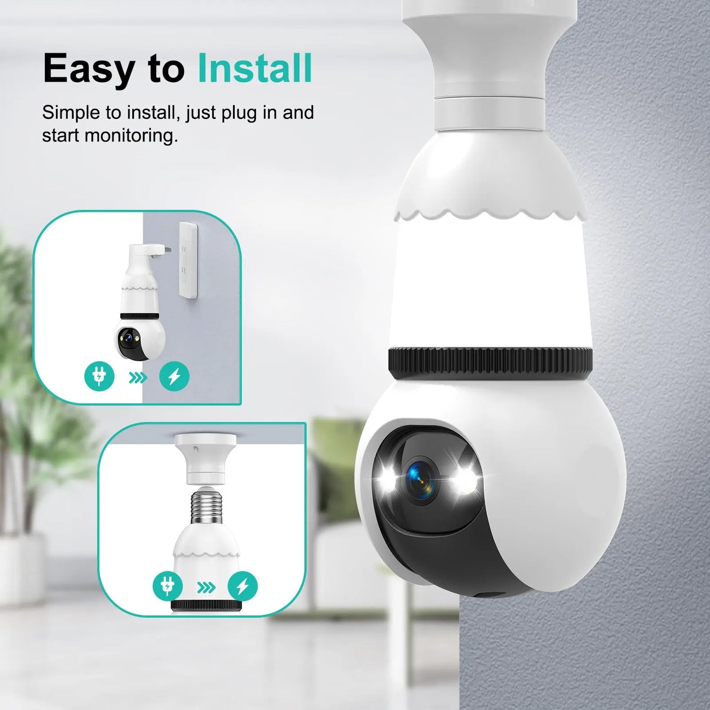 Hawkray Infrared Night Vision Wireless Indoor/Outdoor Security Camera with Night Vision, Motion Detection, 360° Remote Viewing, and Real-Time Alerts Light Bulb Cord Protection Protection
