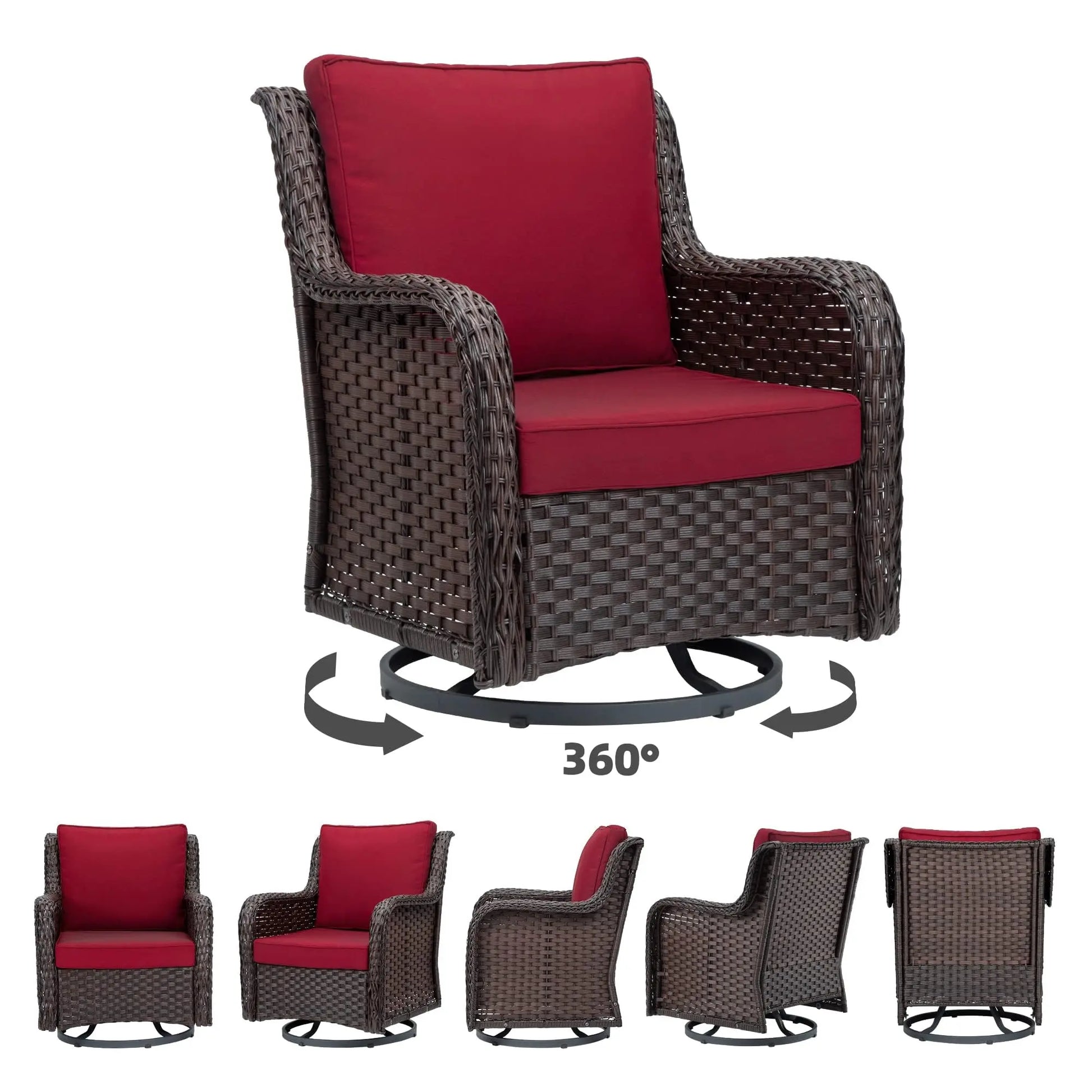 Swivel Patio Furniture Set, 3 Piece Patio Set of 2 with 2-Tier Tempered Glass Top Side Table, Outdoor Wicker Bistro Set for Porch, Balcony, Backyard