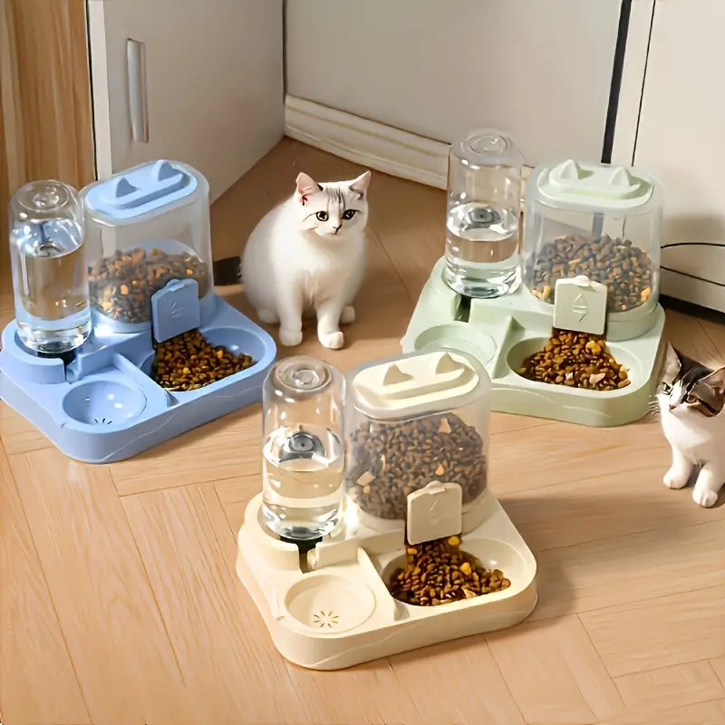 2-In-1 Automatic Cat Feeder and Water Dispenser, Gravity Pet Feeding Station, BPA Free, Dry Wet Separation, Auto Dog Water Bowl for Indoor Cats Dogs, Travel Friendly
