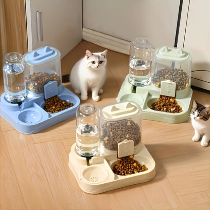 2-In-1 Automatic Cat Feeder and Water Dispenser, Gravity Pet Feeding Station, BPA Free, Dry Wet Separation, Auto Dog Water Bowl for Indoor Cats Dogs, Travel Friendly