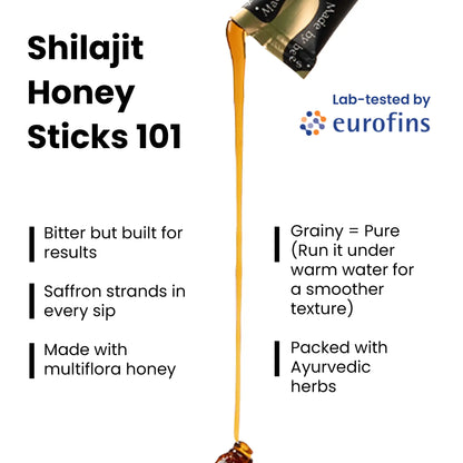 Betteralt GOLD+ Shilajit Honey Sticks | Lab-Tested for Purity | Shilajit, Honey & Saffron | 85 Minerals & 75% Fulvic Acid for Energy & Stamina | 30N