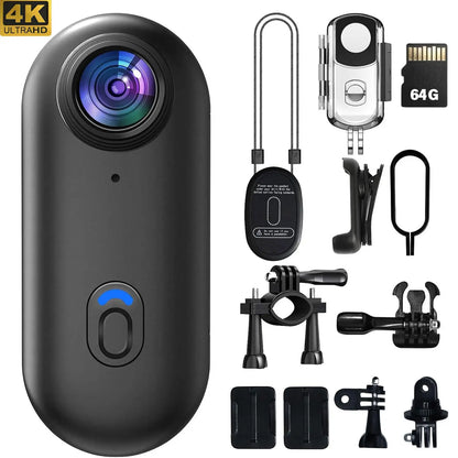 128G 4K Body Camera, Thumb Size Cam,Wearable Camera with 360°Rotatable Clip & Magnetic Clip,120 Minutes for Recording,Take for Lecture, Traveling,Pet Walking,Outdoors Activities