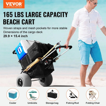 VEVOR Beach Dolly with Big Wheels for Sand, Summervibes,Summervibes, 29.9" X 15.4" Cargo Deck, W/ 12" BIG Wheels, 165LBS Loading Capacity Folding Sand Cart & 27" to 44.7" Adjustable Height, Heavy Duty Cart for Beach VEVOR Super Brand Day