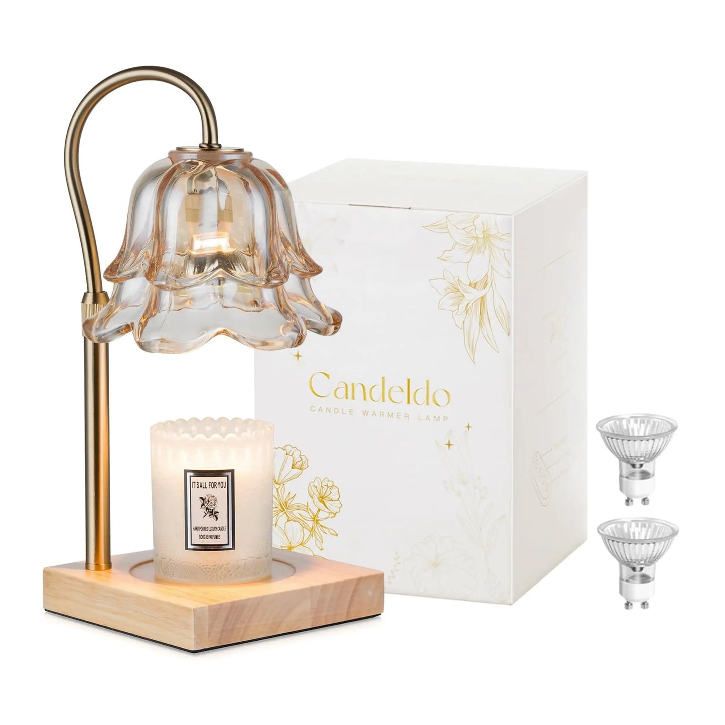 Candeldo Candle Warmer Lamp, Lily of the Valley Flower Lamp, Height Adjustable with Timer, 2 Bulbs Included, Flameless Fragrance Lamp for Home Bedroom Decor, Ideal Gift for Mom Birthday