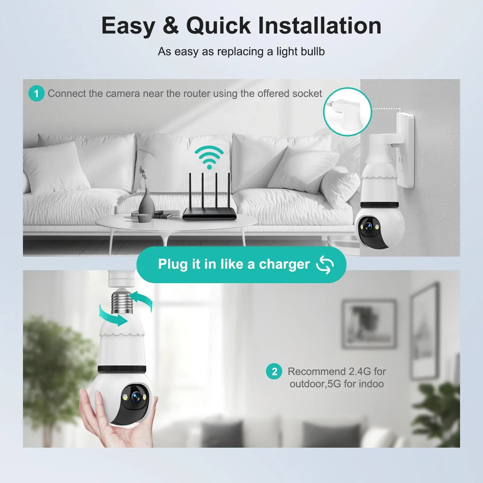 Hawkray Infrared Night Vision Wireless Indoor/Outdoor Security Camera with Night Vision, Motion Detection, 360° Remote Viewing, and Real-Time Alerts Light Bulb Cord Protection Protection