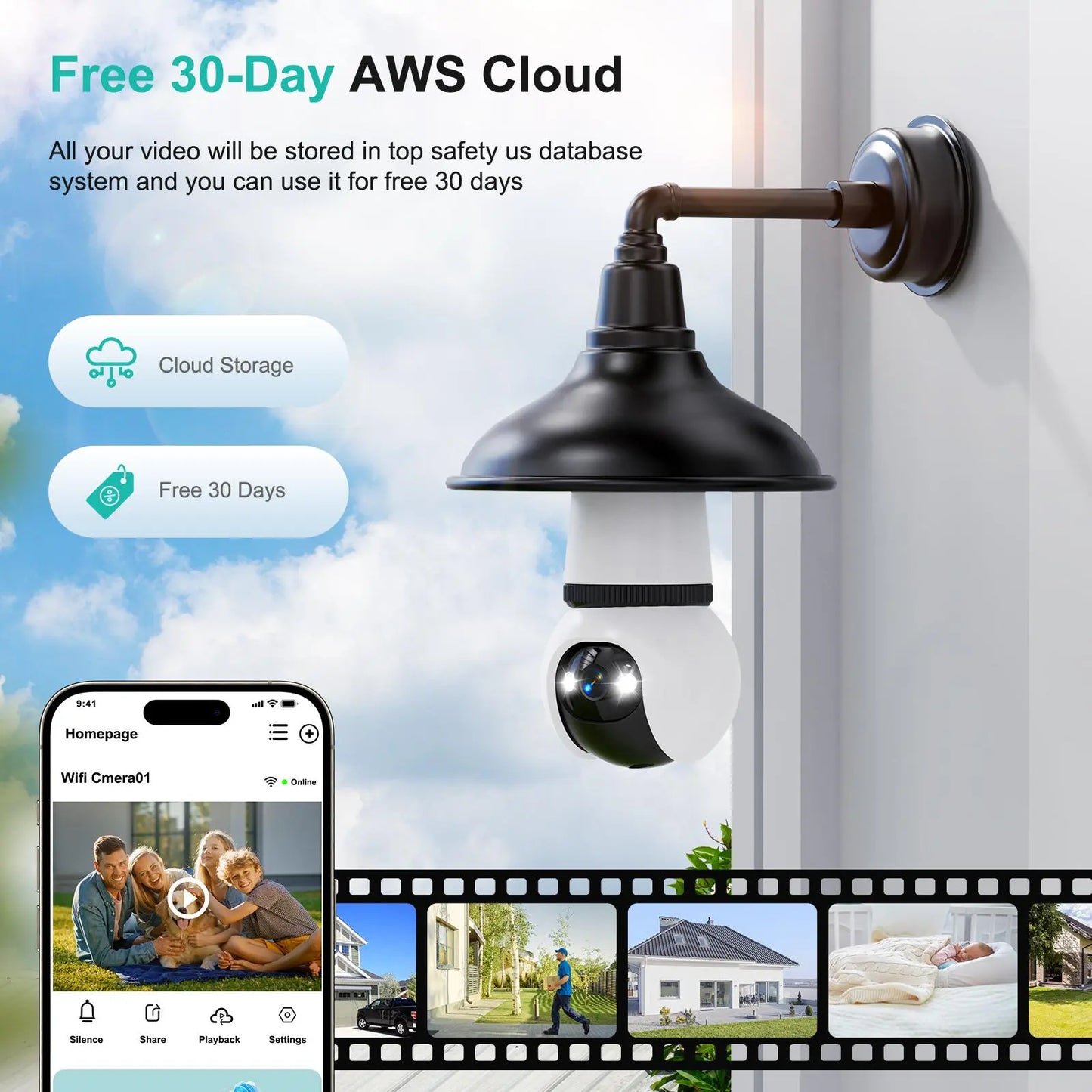 Hawkray Infrared Night Vision Wireless Indoor/Outdoor Security Camera with Night Vision, Motion Detection, 360° Remote Viewing, and Real-Time Alerts Light Bulb Cord Protection Protection