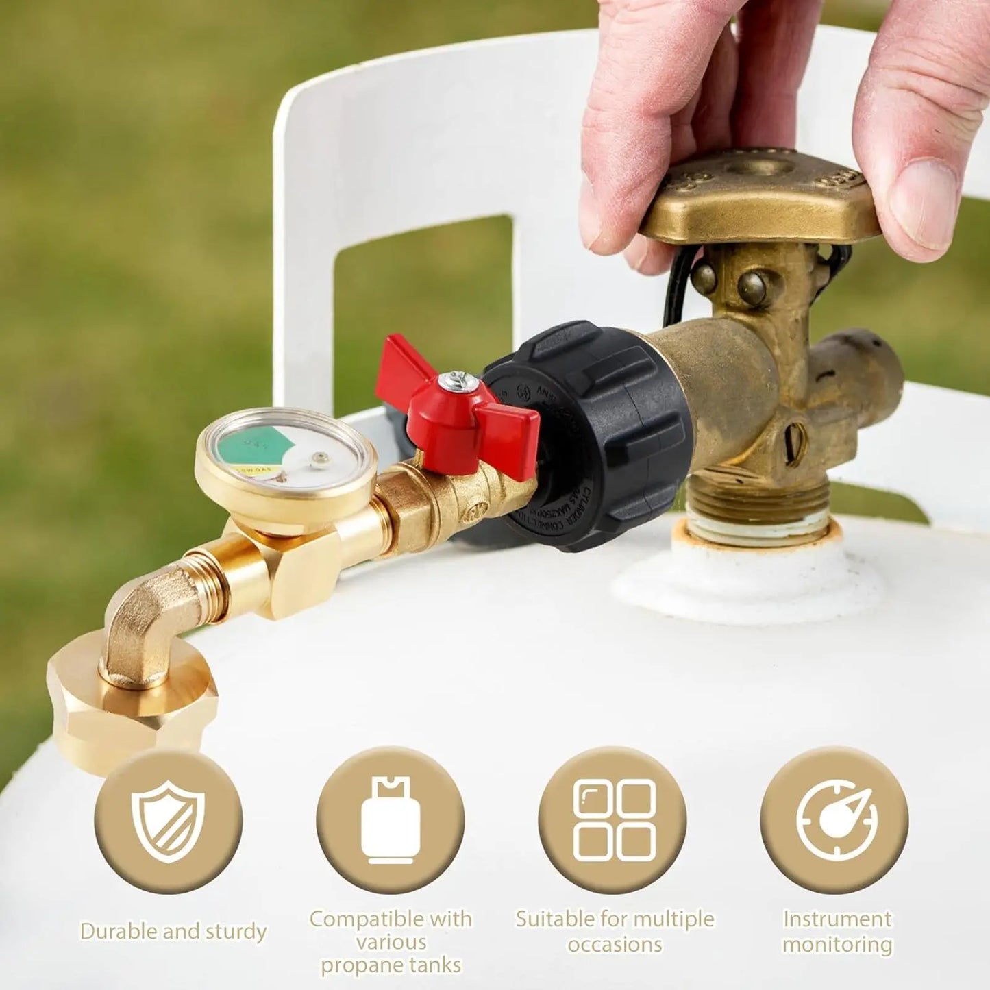 Propane Refill Adapter with Valve and Gauge, Gas Cylinder Filling Connector with Glow in the Dark Meter, Ball Valve Gas Tank Gas Connector, for Outdoor, Men Gifts, Tools & Hardware, Heavy Duty, Mini Gadgets