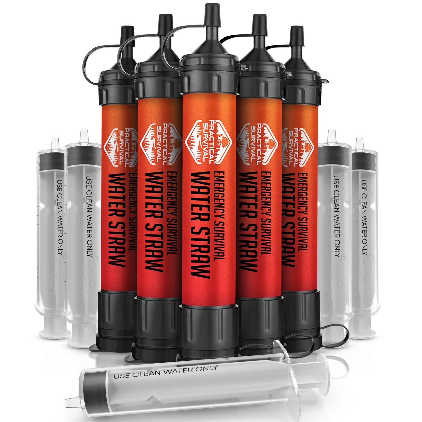 5 or 2 High Capacity Emergency Survival Water Straws - Personal Filter for Camping, Hiking, Travel Biking, Survival Preparedness, Lightweight Reusable