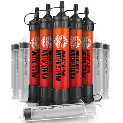 5 or 2 High Capacity Emergency Survival Water Straws - Personal Filter for Camping, Hiking, Travel Biking, Survival Preparedness, Lightweight Reusable