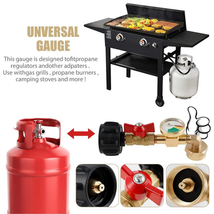 Propane Refill Adapter with Valve and Gauge, Gas Cylinder Filling Connector with Glow in the Dark Meter, Ball Valve Gas Tank Gas Connector, for Outdoor, Men Gifts, Tools & Hardware, Heavy Duty, Mini Gadgets