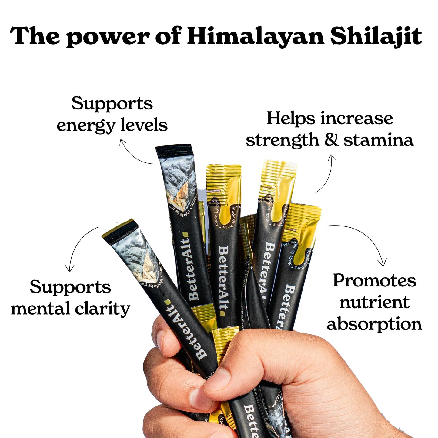 Betteralt GOLD+ Shilajit Honey Sticks | Lab-Tested for Purity | Shilajit, Honey & Saffron | 85 Minerals & 75% Fulvic Acid for Energy & Stamina | 30N
