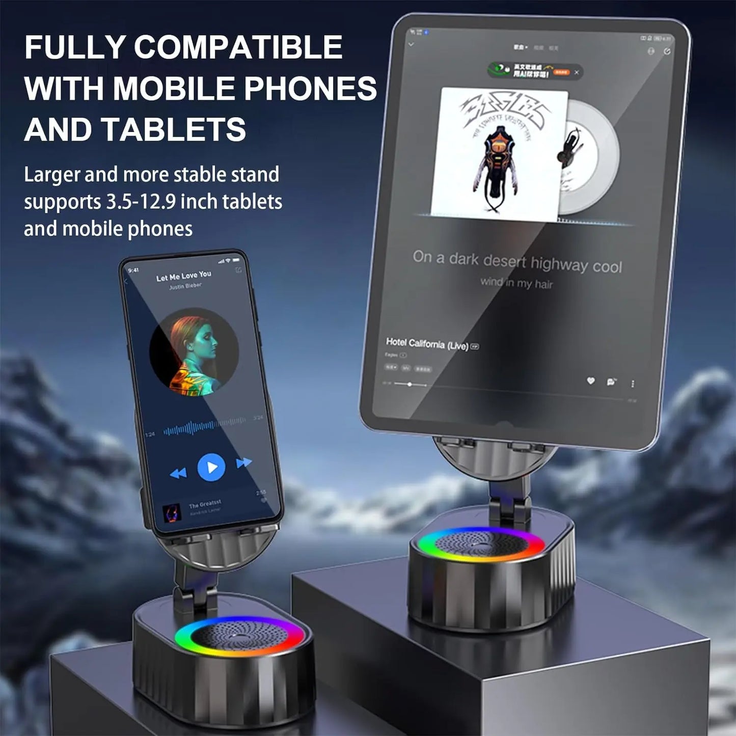 AKLLCCR Wireless Induction Audio Bluetooth Speaker 5In1 Cellphone Holder USB Emergency Rechargeable (5000Mah) Portable Power Mobile Tablet Stand with Colorful Ambient Light Gifts for Friend, Family
