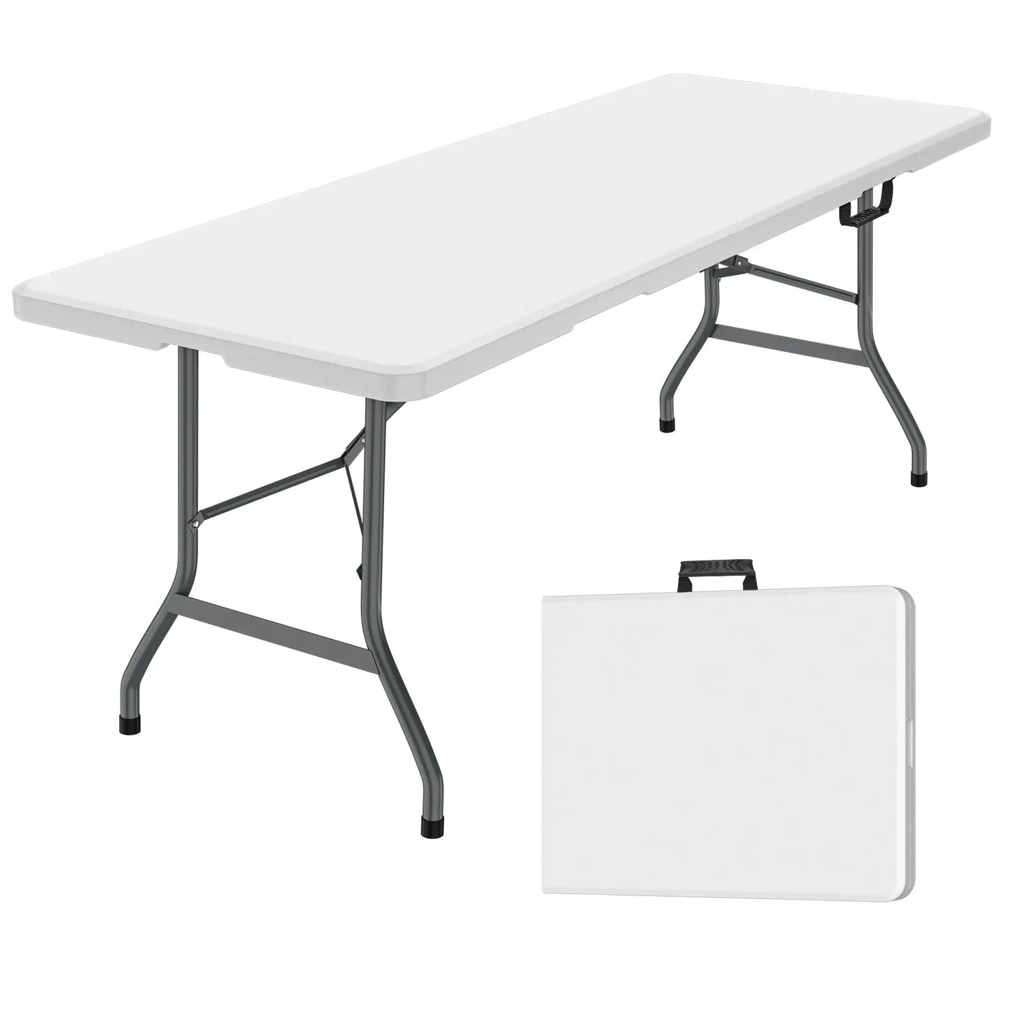 FWTI DEAL 6 Feet Foldable Table (6Ft Folding Table & Tablecloth Set: ZB-6FT), Built in Carrying Handle & Alloy Steel Legs, Heavy Duty Portable for Party, Dining, Wedding, Events, Picnic, Indoor, Outdoor, Camping, Utility - White