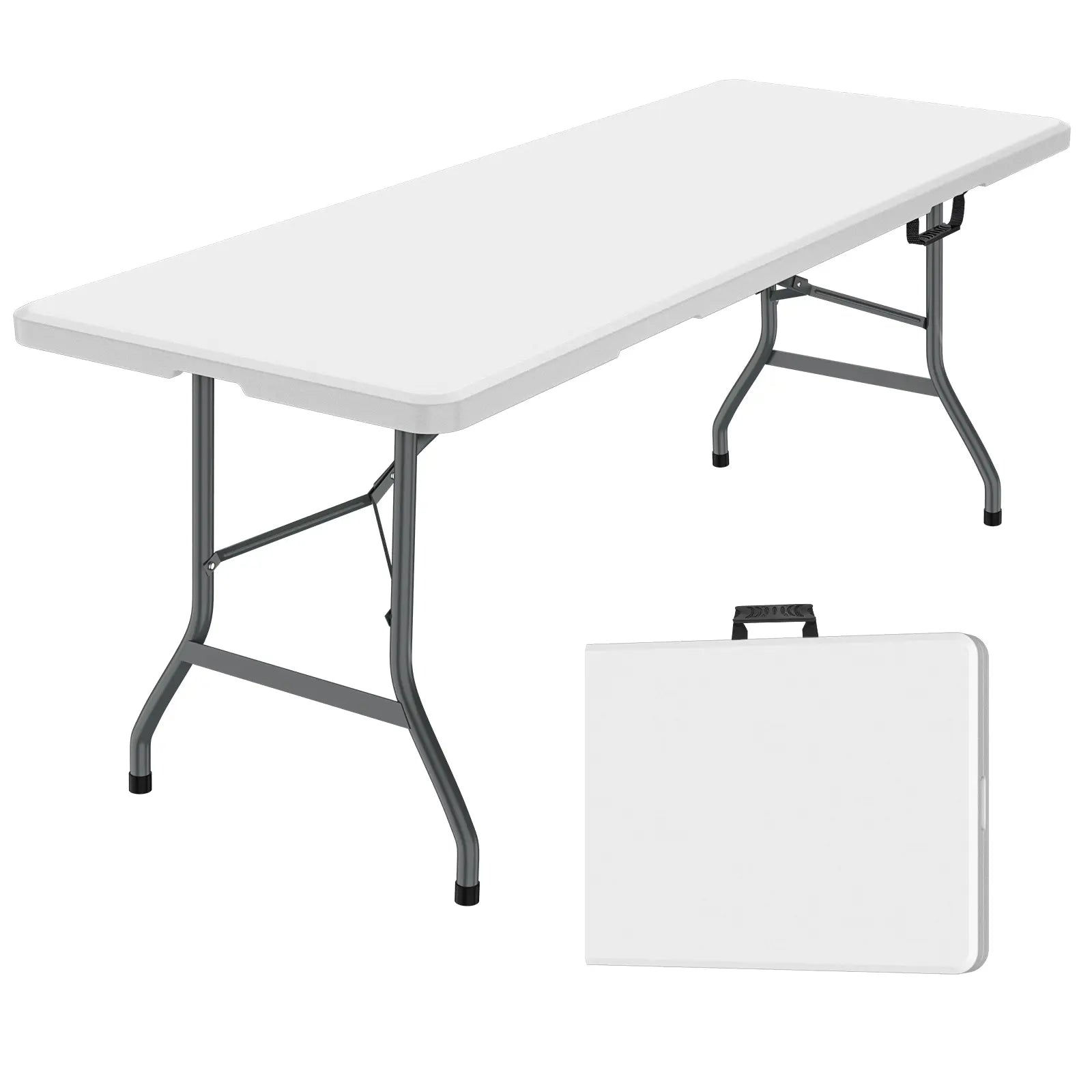 FWTI DEAL 6 Feet Foldable Table (6Ft Folding Table & Tablecloth Set: ZB-6FT), Built in Carrying Handle & Alloy Steel Legs, Heavy Duty Portable for Party, Dining, Wedding, Events, Picnic, Indoor, Outdoor, Camping, Utility - White