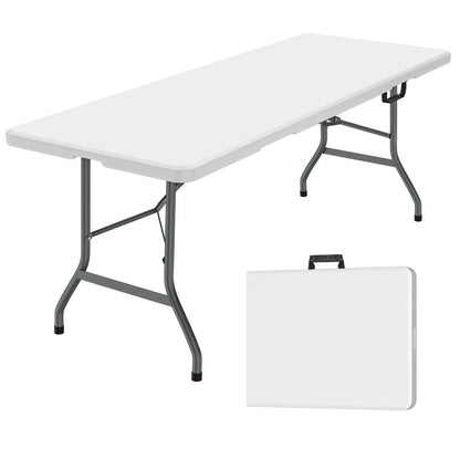 FWTI DEAL 6 Feet Foldable Table (6Ft Folding Table & Tablecloth Set: ZB-6FT), Built in Carrying Handle & Alloy Steel Legs, Heavy Duty Portable for Party, Dining, Wedding, Events, Picnic, Indoor, Outdoor, Camping, Utility - White