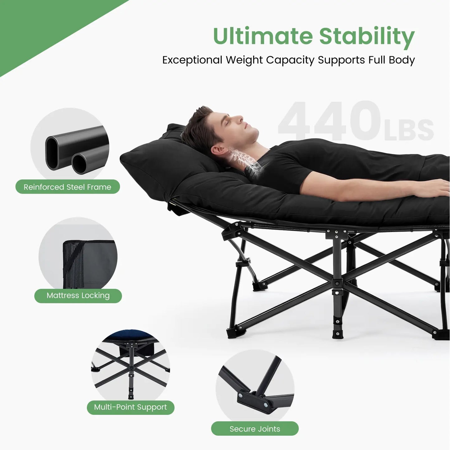 Camping Cot for Adults, 6 Angle Adjustable Folding Camping Bed with Mattress, Foldable Camping Bed for Camp, Office, Outdoor, Lightweight Camping Cot Supports 450 Lbs