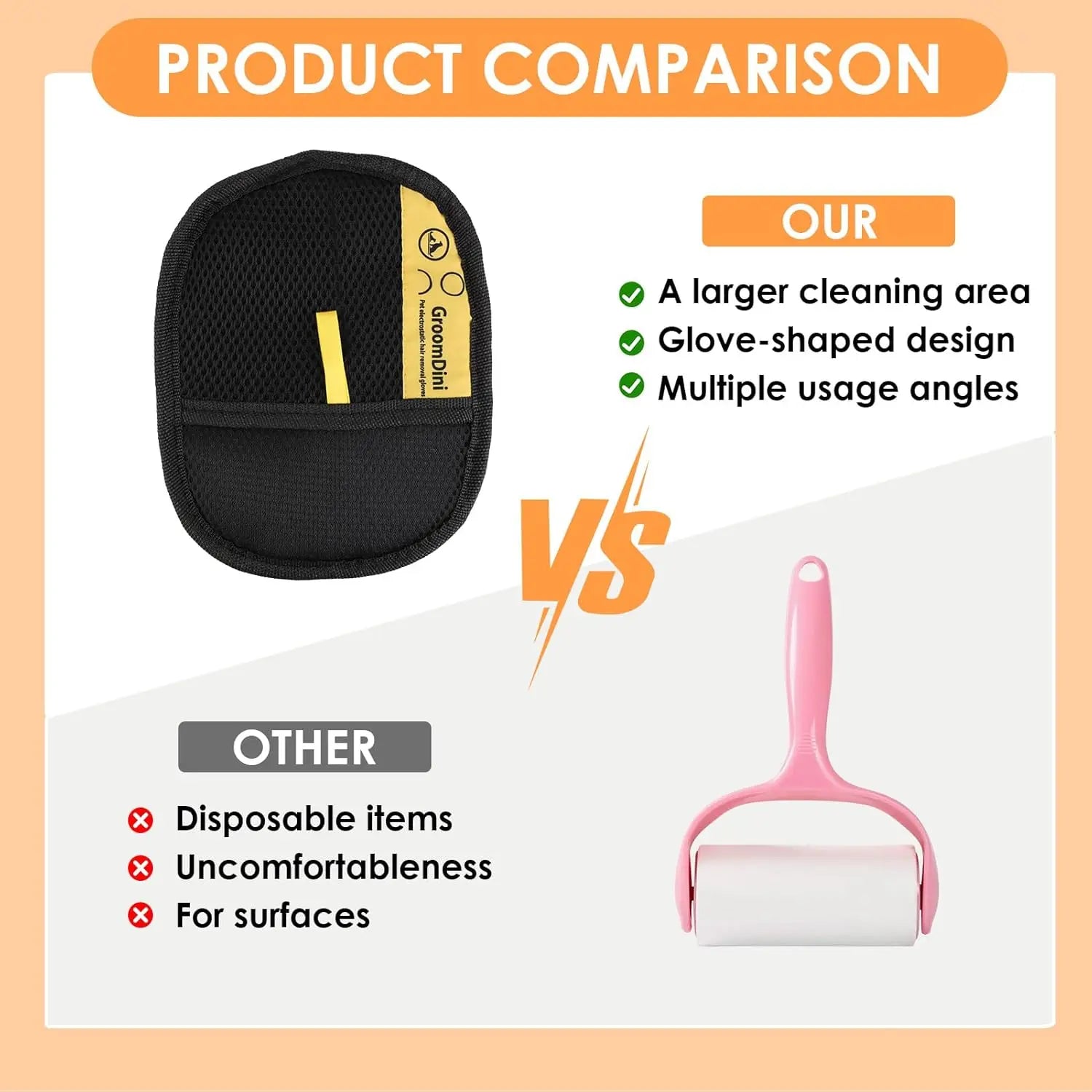 2Pcs Pet Hair Remover Electrostatic Gloves Two-Way Brush Sticky Hair Remover for Couches Carpets Car Seats Home Cleaning Portable Grooming Tool