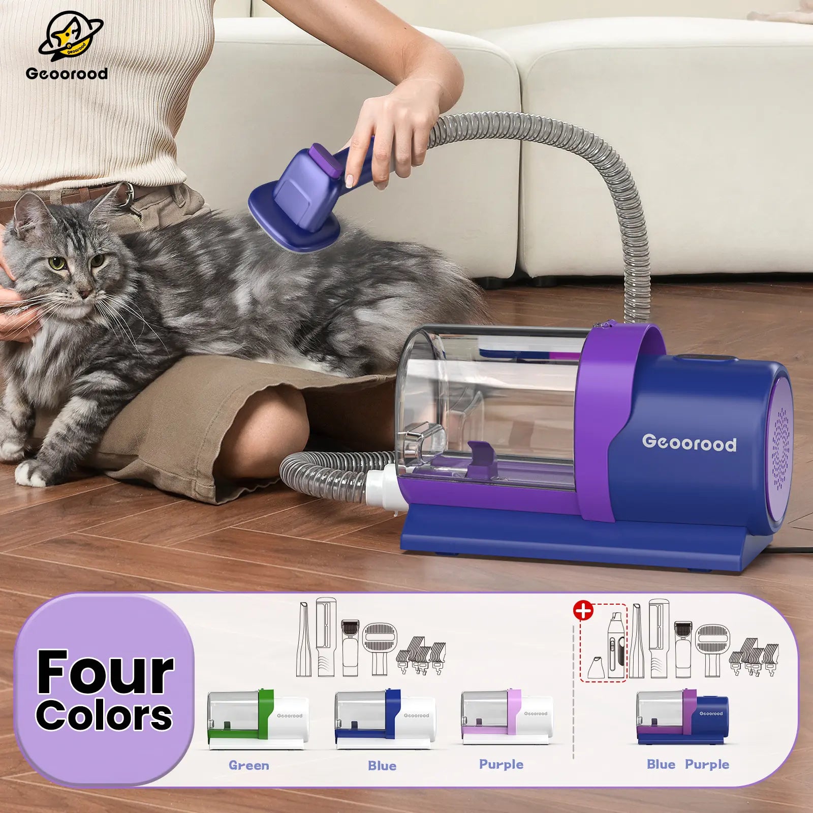 【Geoorood】 Geoorood Dog Grooming All-In-One Kit with Vacuum Brush 2.5L Large Pog, Stainless Steel Blades Lightweight Design 13Kpa Suction Force Portable Cleaning Set #Summervibes #Petlovers