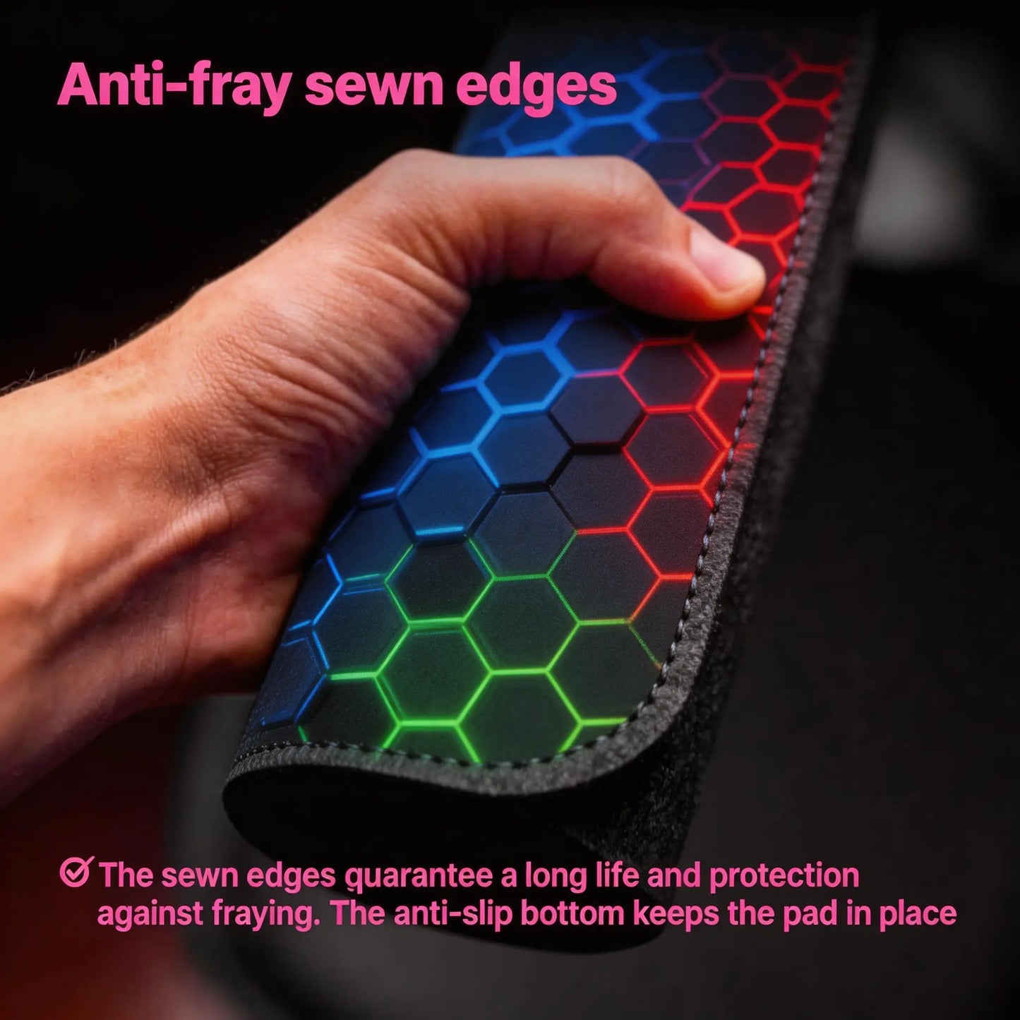 Mouse Pad - Cyber Hex Grid Extended Abstract Geometric Desk Mat, Stitched Edges & Non-Slip Base for Office & Gaming Tiktokshopspringglowup,Summervibes