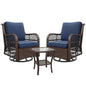 Swivel Patio Furniture Set, 3 Piece Patio Set of 2 with 2-Tier Tempered Glass Top Side Table, Outdoor Wicker Bistro Set for Porch, Balcony, Backyard