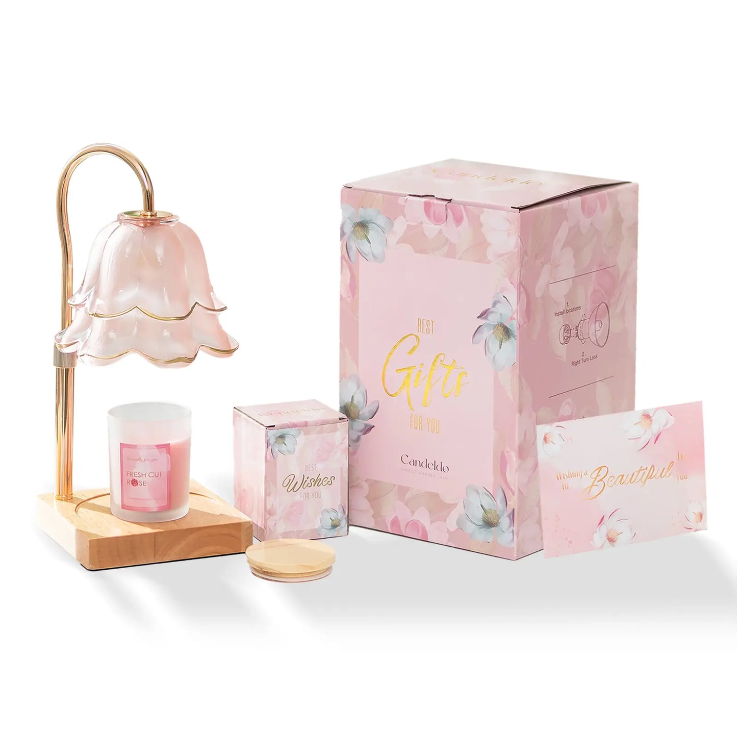 Candeldo Candle Warmer Lamp, Lily of the Valley Flower Lamp, Height Adjustable with Timer, 2 Bulbs Included, Flameless Fragrance Lamp for Home Bedroom Decor, Ideal Gift for Mom Birthday