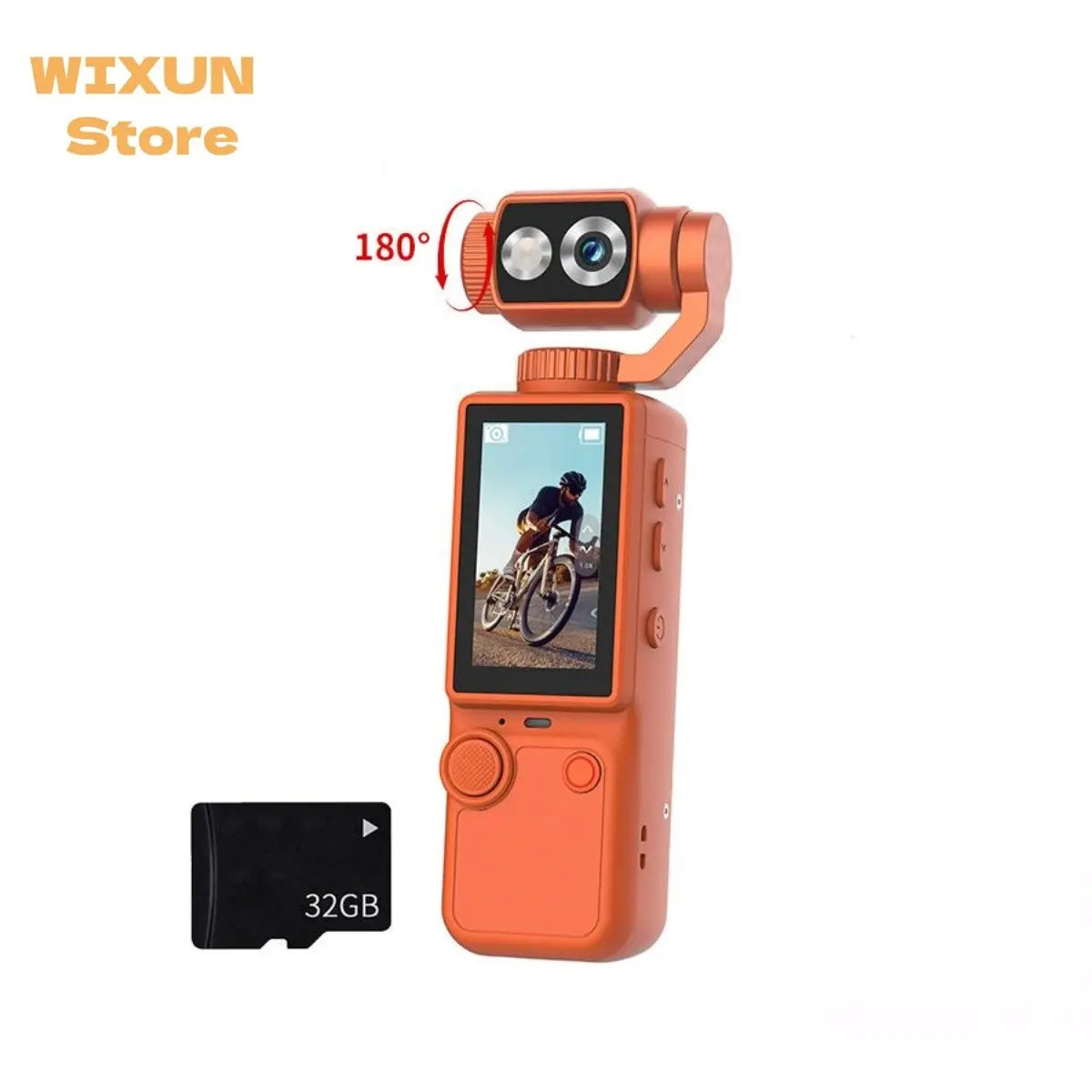WIXUN-Q8 Handheld Sports Camera, Sports Action Camera, Outdoor Sports Camera, 180 ° Rotatable Lens, 5-Megapixel, 2000Mah Battery Capacity, 2.0-Inch Screen, Equipped with 32GB TF Card, Supports Photography/Recording