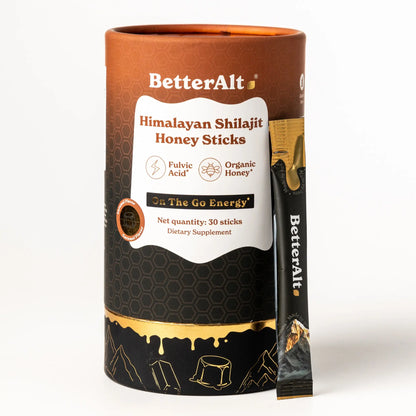Betteralt GOLD+ Shilajit Honey Sticks | Lab-Tested for Purity | Shilajit, Honey & Saffron | 85 Minerals & 75% Fulvic Acid for Energy & Stamina | 30N