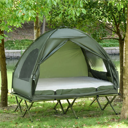 #Summervibes Outsunny 1/2 Person Foldable Camping Cot with Tent, Bedspread, Thick Air Mattress, 4-In-1 Elevated Camping Bed for Outdoor Hiking, Picnic, Travel