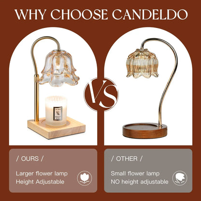 Candeldo Candle Warmer Lamp, Lily of the Valley Flower Lamp, Height Adjustable with Timer, 2 Bulbs Included, Flameless Fragrance Lamp for Home Bedroom Decor, Ideal Gift for Mom Birthday