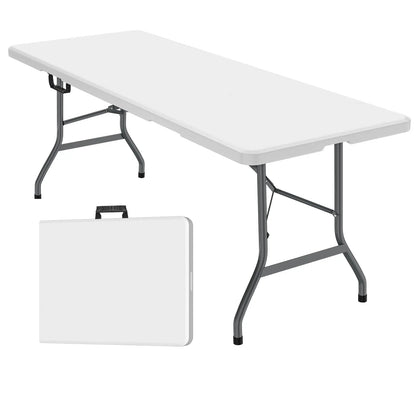 FWTI DEAL 6 Feet Foldable Table (6Ft Folding Table & Tablecloth Set: ZB-6FT), Built in Carrying Handle & Alloy Steel Legs, Heavy Duty Portable for Party, Dining, Wedding, Events, Picnic, Indoor, Outdoor, Camping, Utility - White