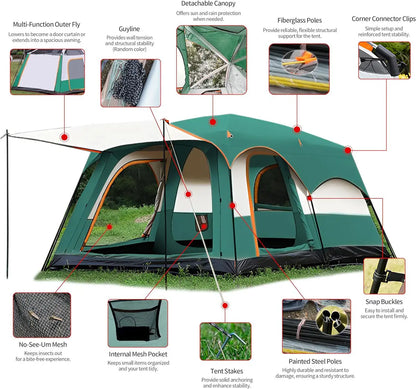 【Camping Essentials】2026 Extra Large 10-12 Person Family Tent Waterproof Instant Setup Oxford Polyester Lightweight Canopy with Mesh Windows & Double Doors - Camping Accessories for Outdoor Hiking Picnic Spacious Easy Pop up Glamping Gear Gifts