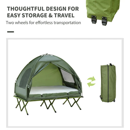 #Summervibes Outsunny 1/2 Person Foldable Camping Cot with Tent, Bedspread, Thick Air Mattress, 4-In-1 Elevated Camping Bed for Outdoor Hiking, Picnic, Travel